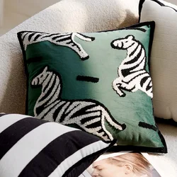 Nordic Embroidered Plush Animal Decorative Pillow Cover - 45X45CM Without Core (Green Horse)