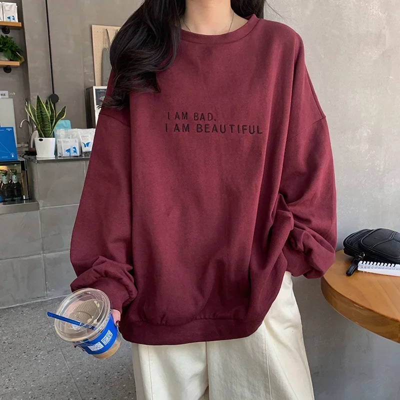 

Preppy Sytle Letter Pattern Loose Casual Pullovers Spring Autumn Women O-Neck Long Sleeve Leisure Sweatshirts All-Match Outcoats
