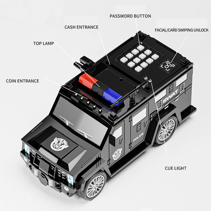 Voice Transport Vehicle Car Cash Money Storage Tank, Police Car Automatic Password ATM Machine Piggy Bank, Birthday Gift 4