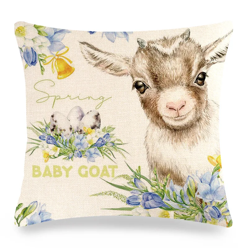 Bunny Pattern Pillowcase Easter Decoration Pillow Case Cute Bunny Pillow Cover Animal Flowers Rabbit Printed Cushion Cover 45x45