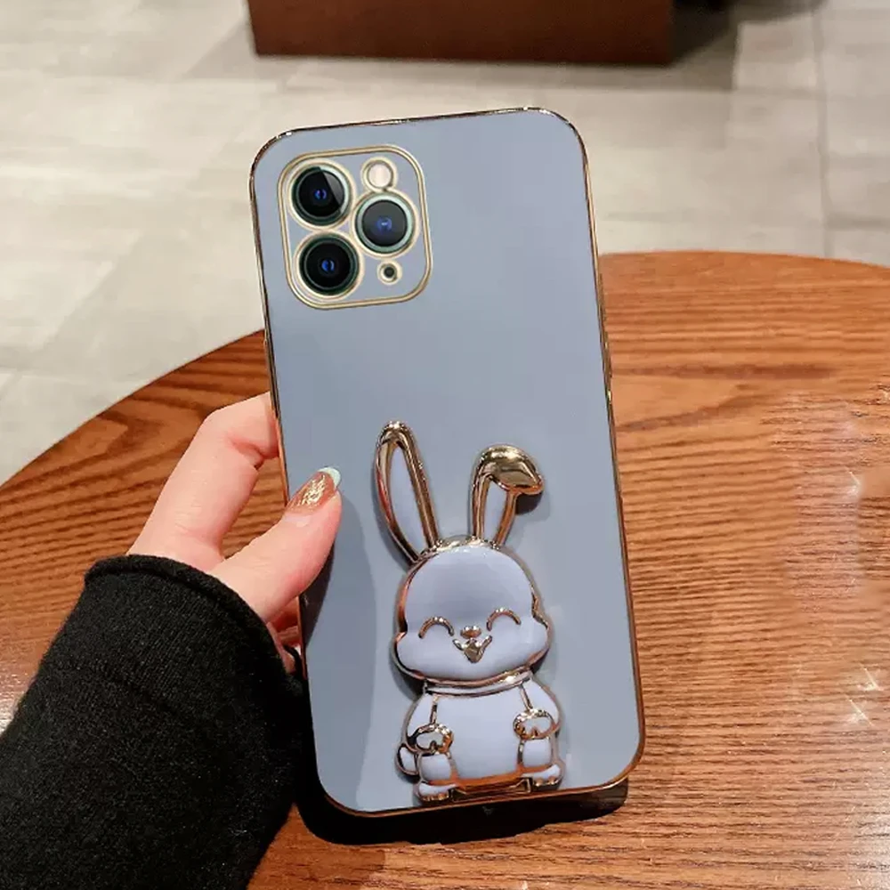 Crossbody Lanyard Rabbit Bracket Plating Silicone Phone Case