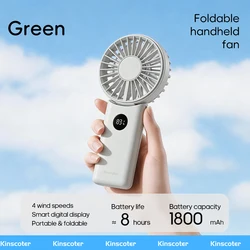 Compact Rechargeable Folding Fan with LED Display & Adjustable Speeds (Green)