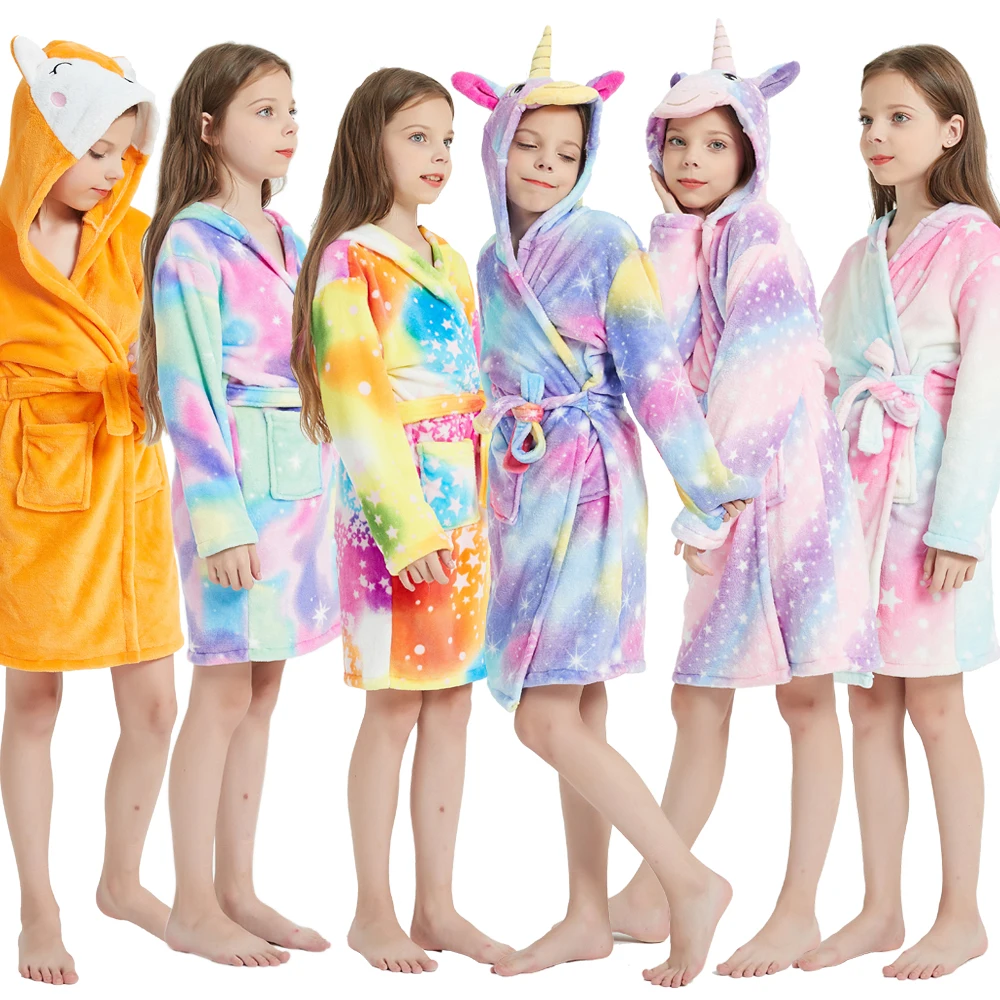 Child Bathrobe Kids Robe Kids Bathrobe For Girls Children Clothing Girl Flannel Bath Robe Clothes Boys Cartoon Night Robe Kids Pajamas For Baby 1-8 Years