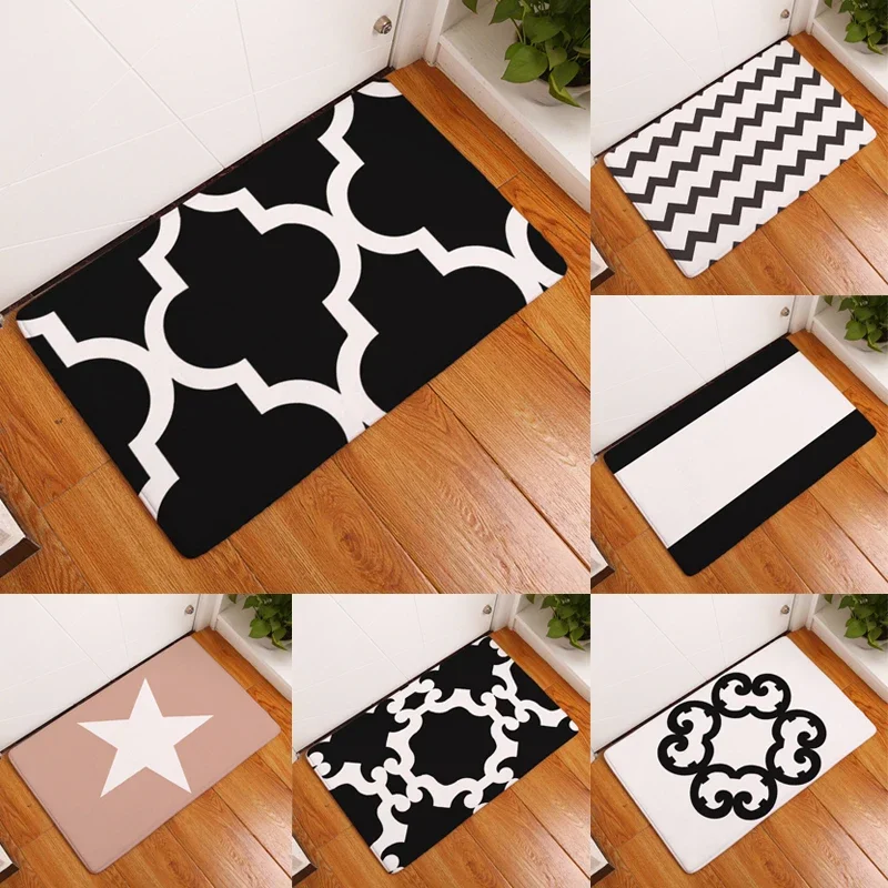 

Anti-slip Flannel Entrance Door Mat Small Rug Home Geometric Printing Floor Bedroom Living Room Corridor
