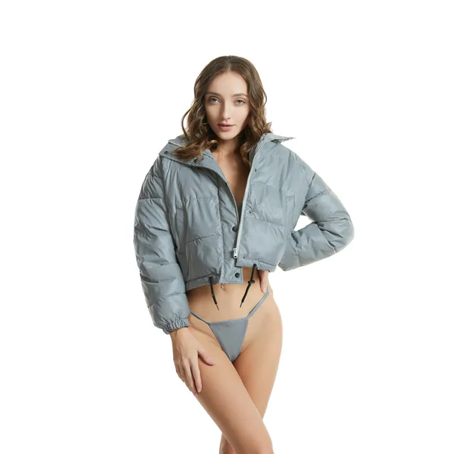 Holographic Reflective Cropped Puffer Jacket 4