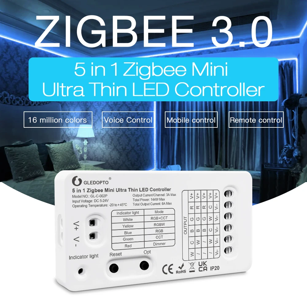 gledopto zigbee pro mini 5 in 1 led controller dc5 24v rgbcct rgbw rgb wwcw dimmer super thin smart app voice rf remote control Gledopto Zigbee Pro Mini 5 in 1 LED Controller RGBCCT/RGBW/RGB/WWCW/Dimmer Super Thin Smart APP/Voice/RF Remote Control DC5-24V