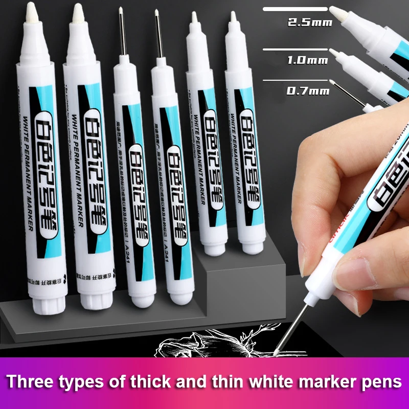 Permanent Marker 0.7/1.0/2.5MM White 1/3Pcs Paint Markers For Wood Rock Plastic Leather Glass Stone Metal Art Supplies