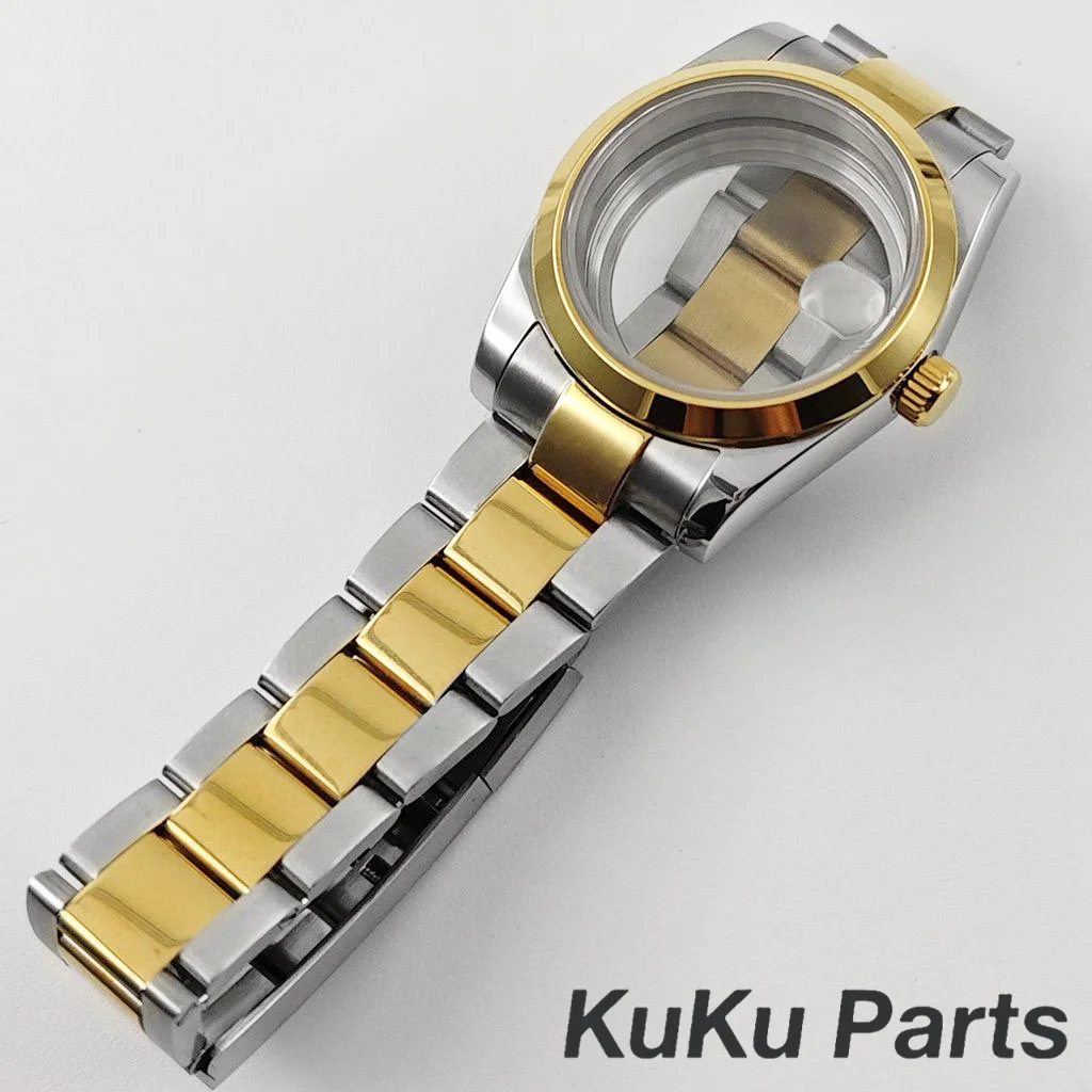 Silver Gold Sapphire Crystal Watch Case with Oyster Bracelet, 36MM/40MM