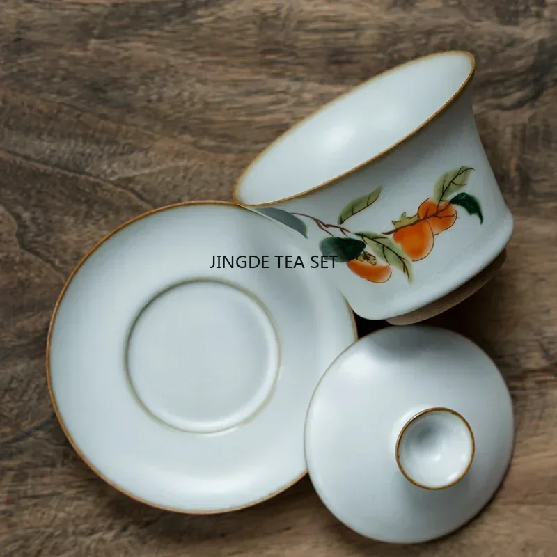 170ml Chinese retro Ru kiln tea cup handmade flower and bird ceramic tea bowl travel portable lid bowl