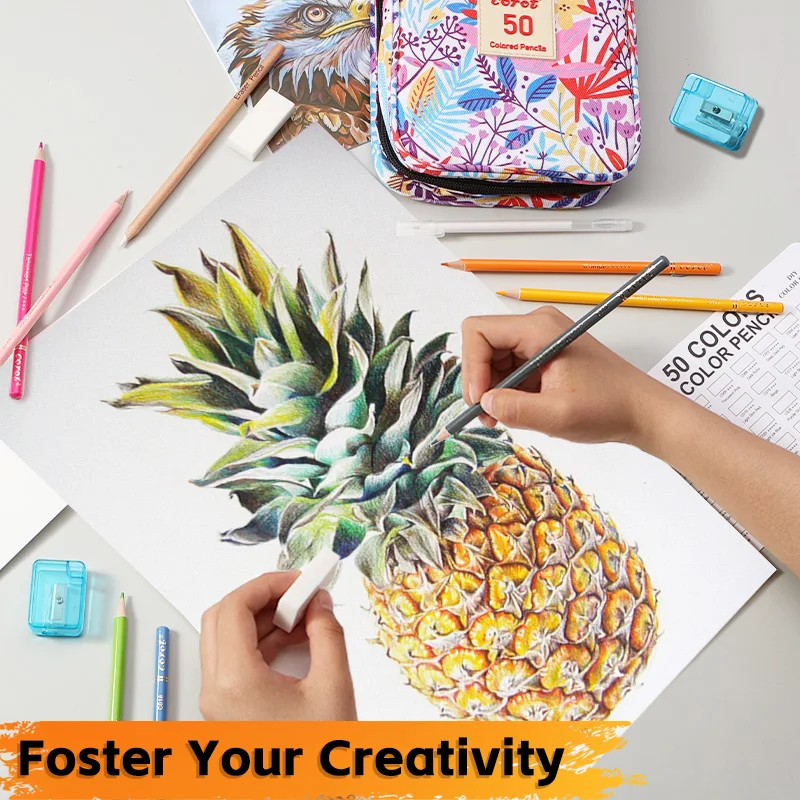 성인 색칠, 금속 코어 연필, 그리기, 쓰기, 색칠, 성인을위한 장식을위한 50pcs 컬러 연필 세트