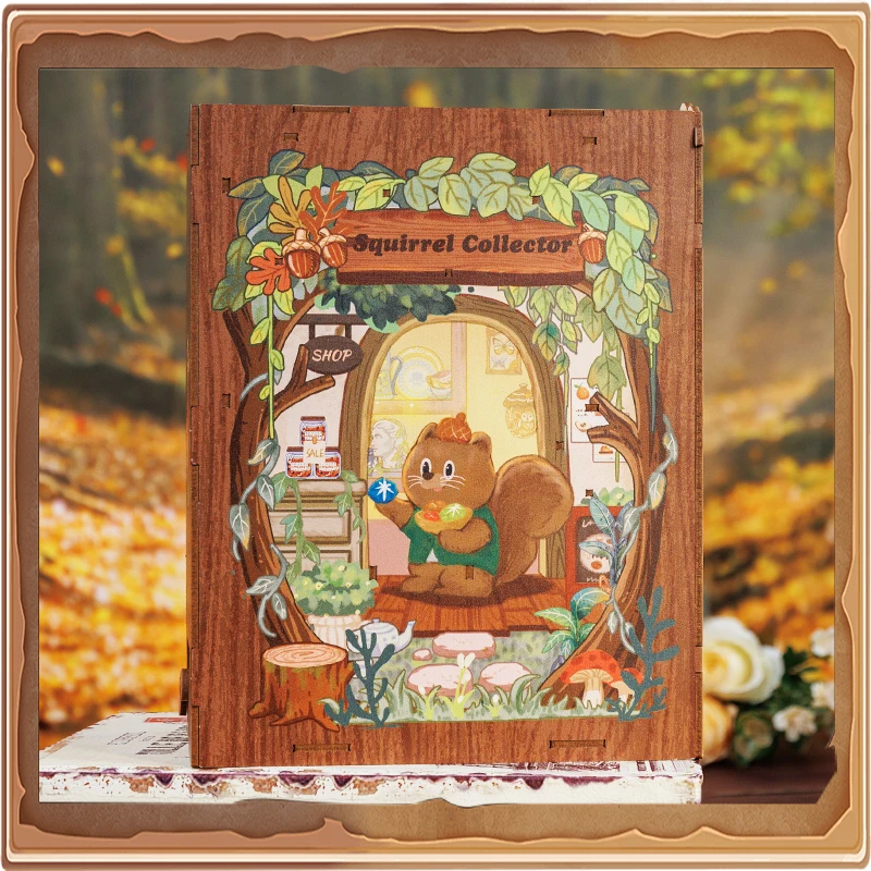 CUTEBEE Book Nook Kit DIY Miniature Model Dollhouse for Adults and Teens Bookshelf Decor 3D Wooden Puzzle for Squirrel Collector