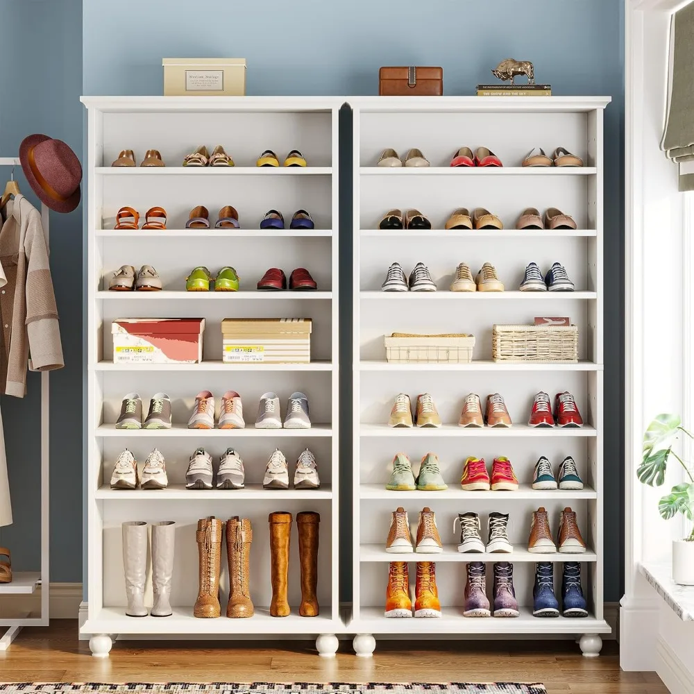 9-Tier Shoe Storage Cabinet with LED Lighting, 30 Pairs Narrow Tall Freestanding Shoe Cabinet, White Wood Shoe Organizer 3