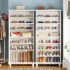 9-Tier Shoe Storage Cabinet with LED Lighting, 30 Pairs Narrow Tall Freestanding Shoe Cabinet, White Wood Shoe Organizer 3