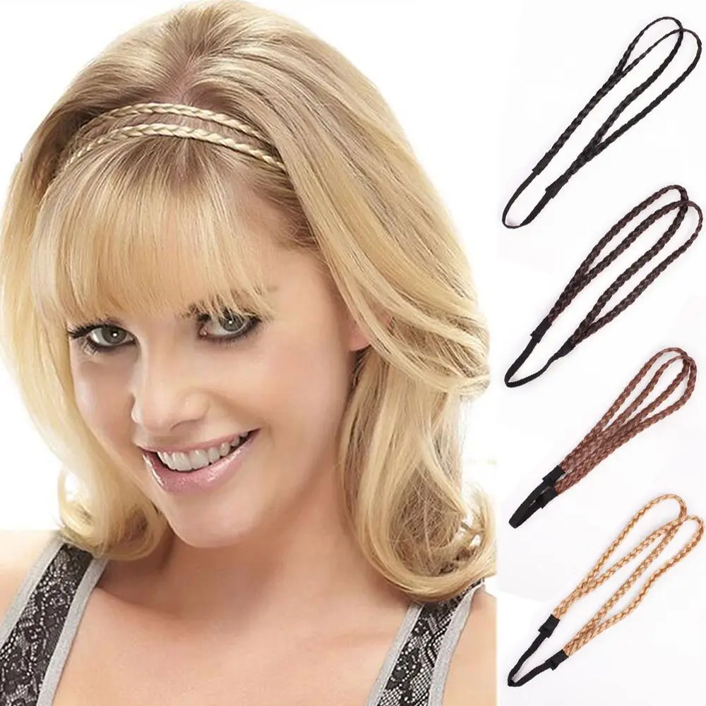 Copricapo pop elastico Parrucca intrecciata in 4 colori Cerchio per la testa Fascia per capelli intrecciata doppia intrecciata Parrucca sintetica Fascia per parrucca