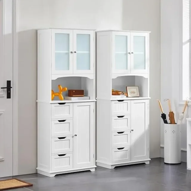 ตู้เก็บของสูง 65.5 นิ้ว ตู้ครัวมีประตูกระจก ตู้ตั้งพื้นแบบอิสระ 4