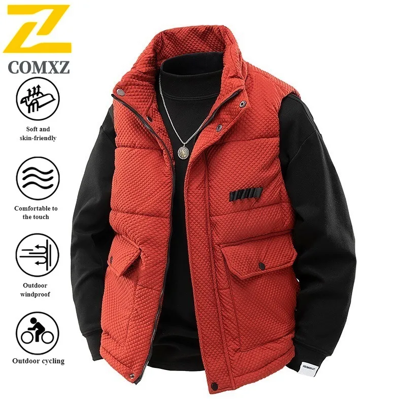 Winter Men's Sports Vest Stand Collar Thickened Windproof Waterproof Sleeveless Coat for Hiking Camping Fishing Outdoor New 2025