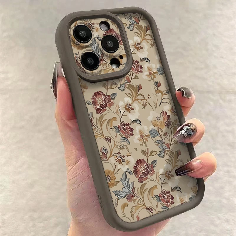 Vintage Floral Pattern Shockproof Candy Silicone Phone Case Cover