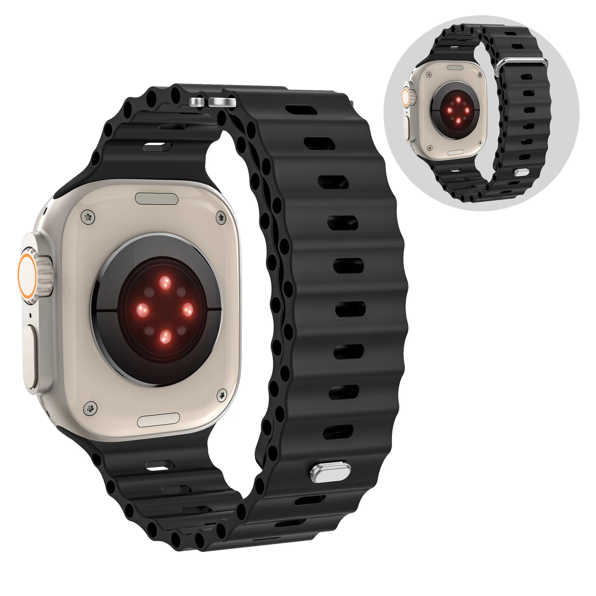 애플 워치용 오션 스트랩, 울트라 2 밴드, 49mm 시리즈, 45mm, 41mm, 44mm, 40mm, 42mm, 38mm, 실리콘 워치 밴드, 아이워치 9, 8, 7, 6, 5, 4, 3, SE2 