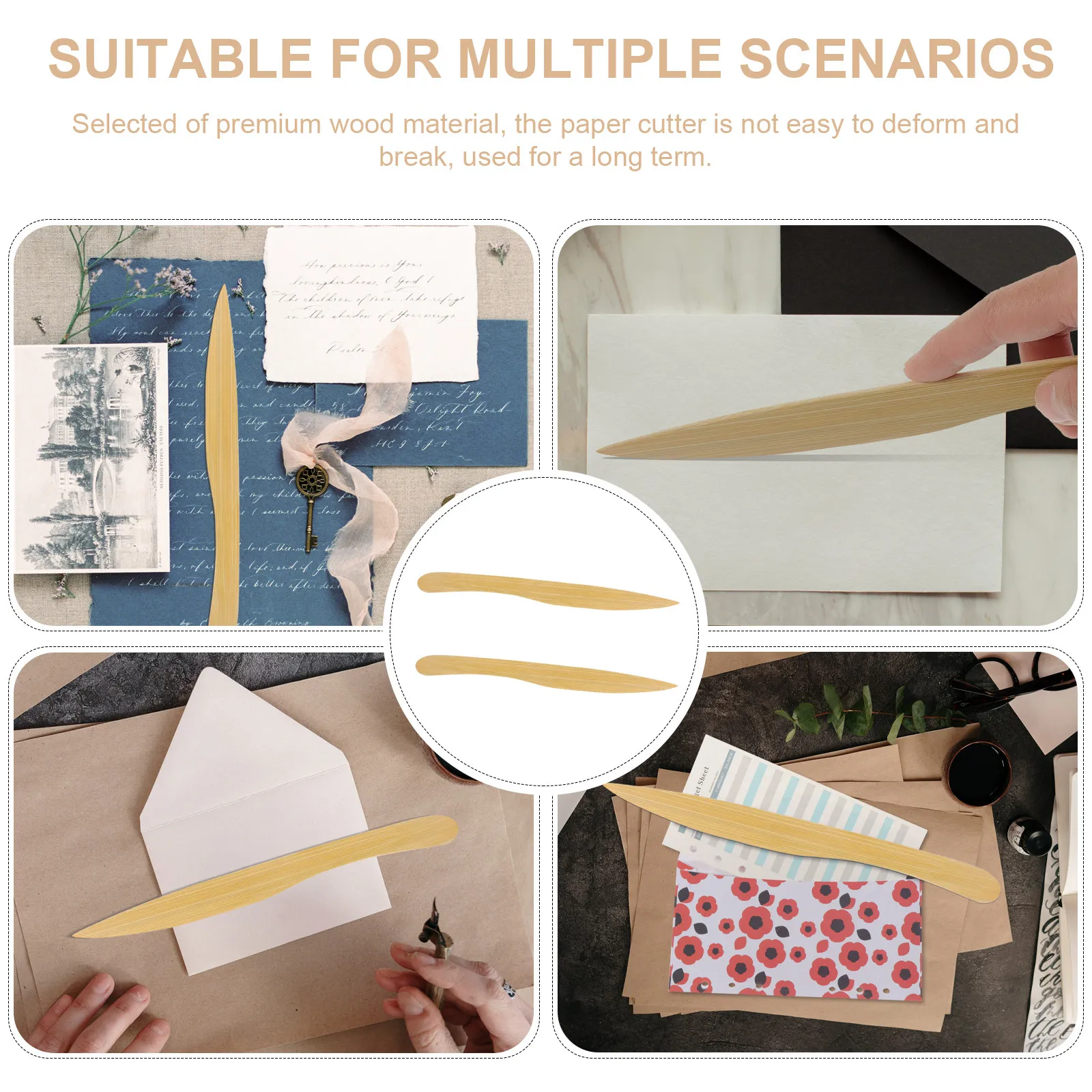 2Pcs 튼튼한 나무 편지 오프너 다목적 봉투 오프너 사무실 가제트 학교 용품 아트 종이 절단 도구 가정용 유틸리티