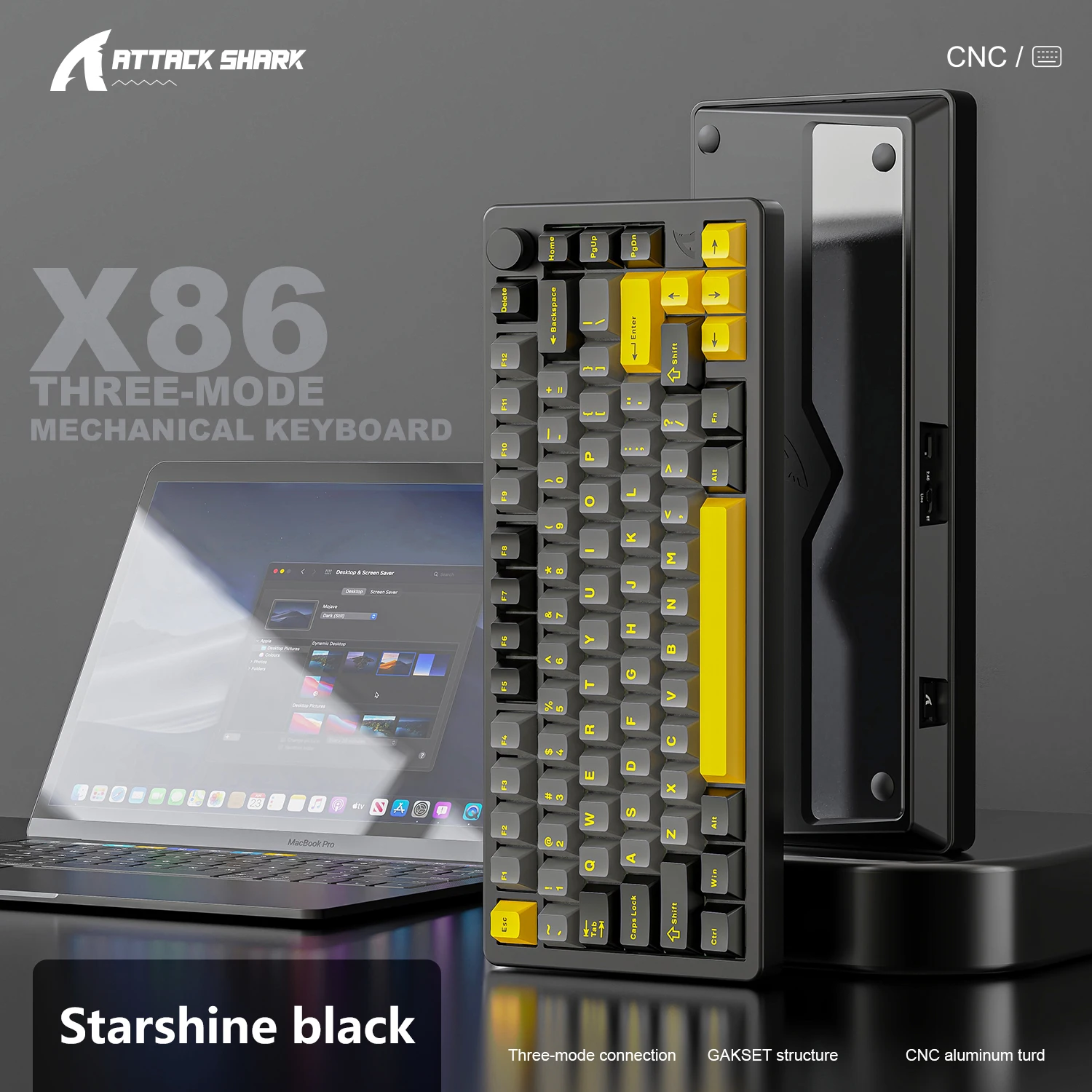 Attack Shark x86アルミニウムキーボード、ノブ付きトライモード