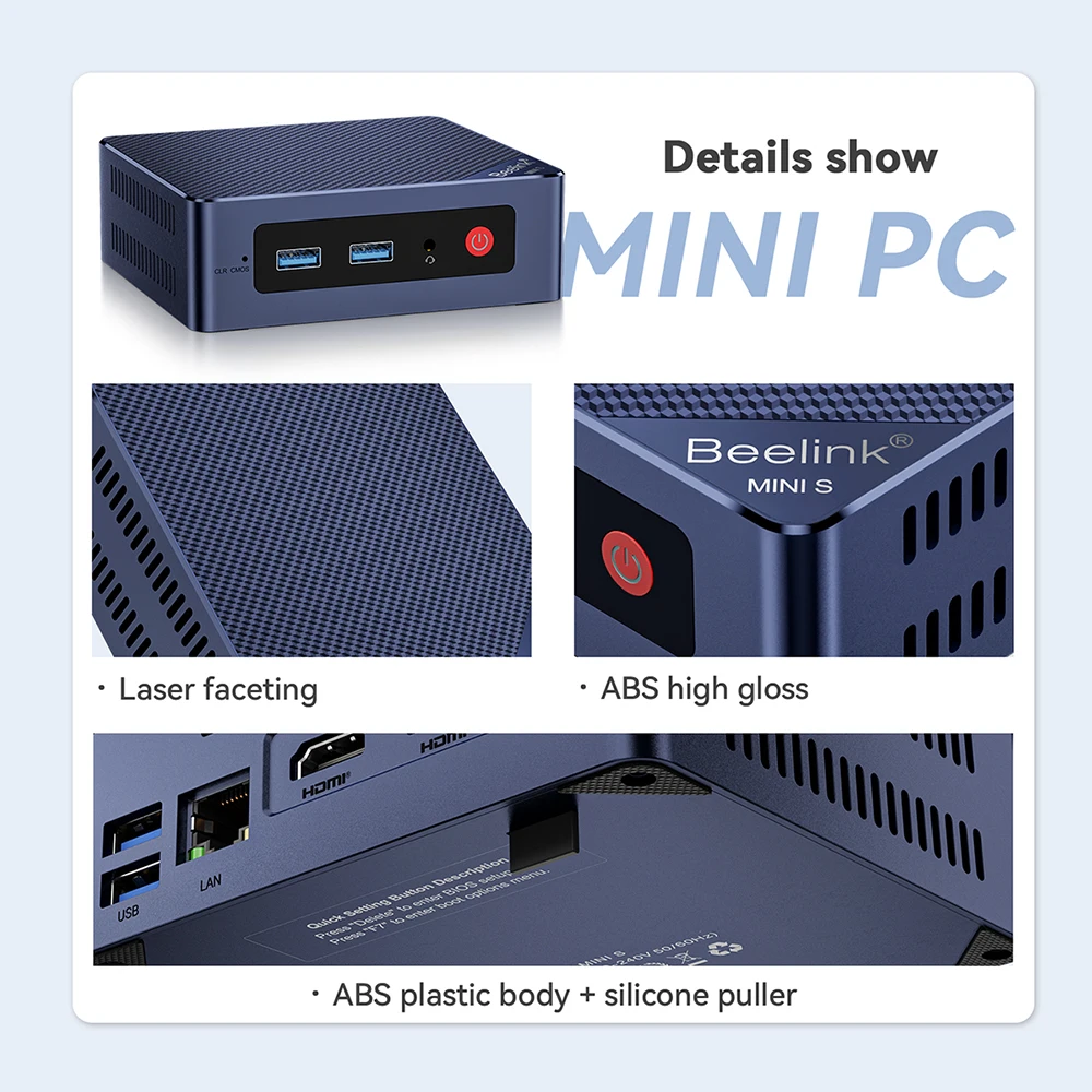 Beelink-ミニデスクトップコンピューターs12pro,intel,alder Lake,n95,n100,8GB,ddr4,256GB  ssd,wifi 5,bt,1000m,12gen