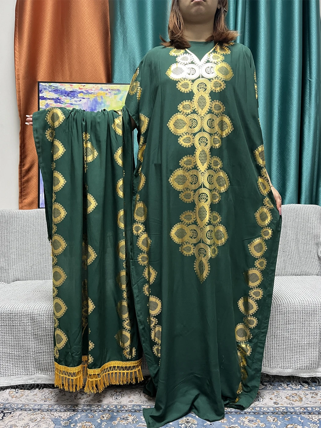 Muslim Pure Color Abayas For Women Appliques Cotton Prayer Garment Sets African Islamic Dresses Moroccan Caftan With Lace Scarf