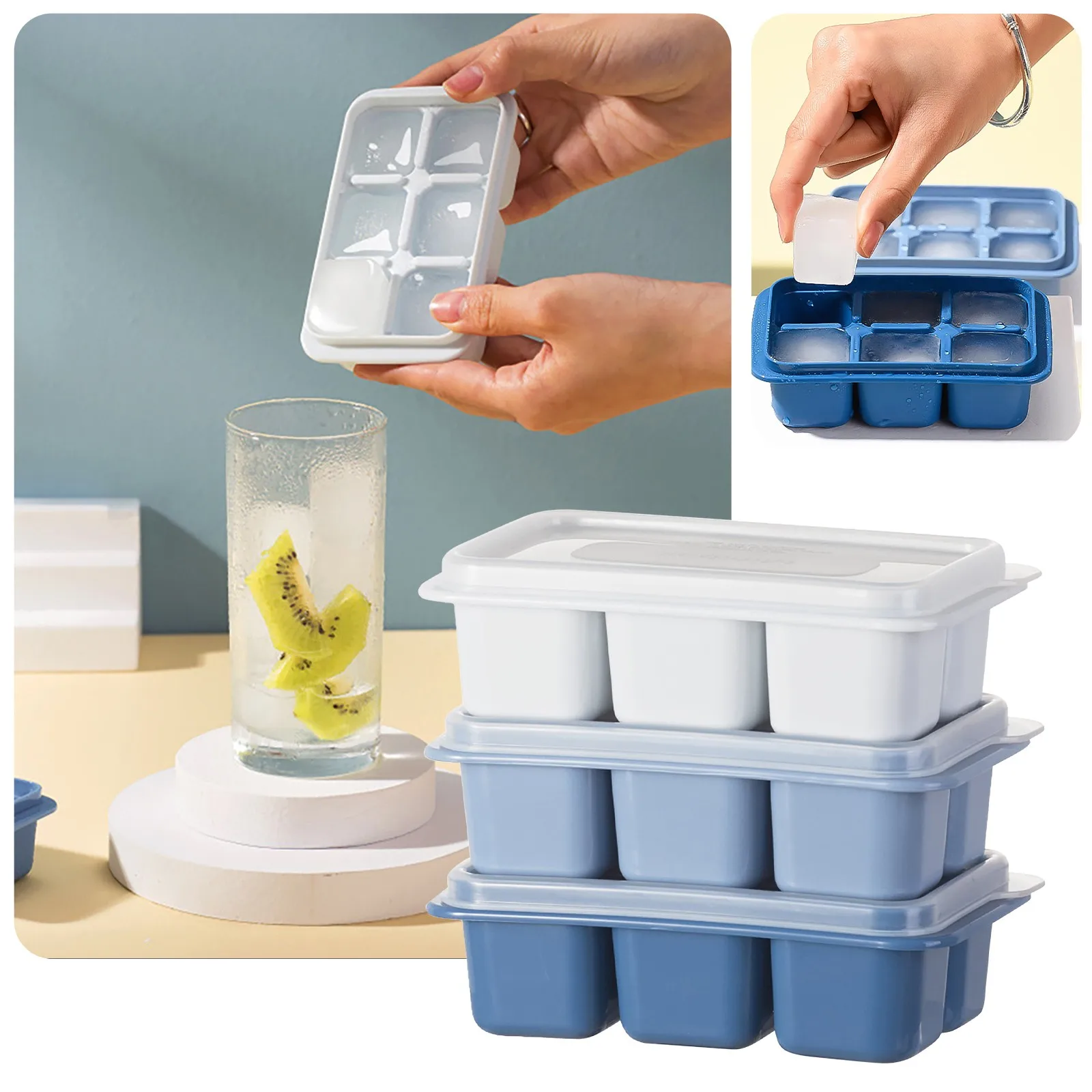 Ice Cube Tray With Lid, 3 Packs 18 Cubes, Silicone Large Ice Cube