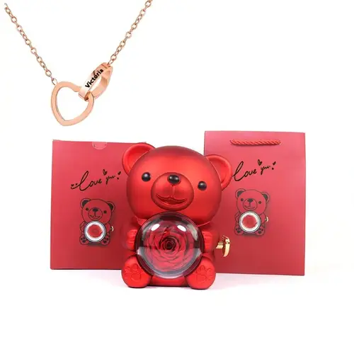 Eternal Rose Teddy Bear Jewelry Box with Custom Name Necklace Valentine Wedding Special Present for Girlfriend Anniversary gift - Image 25