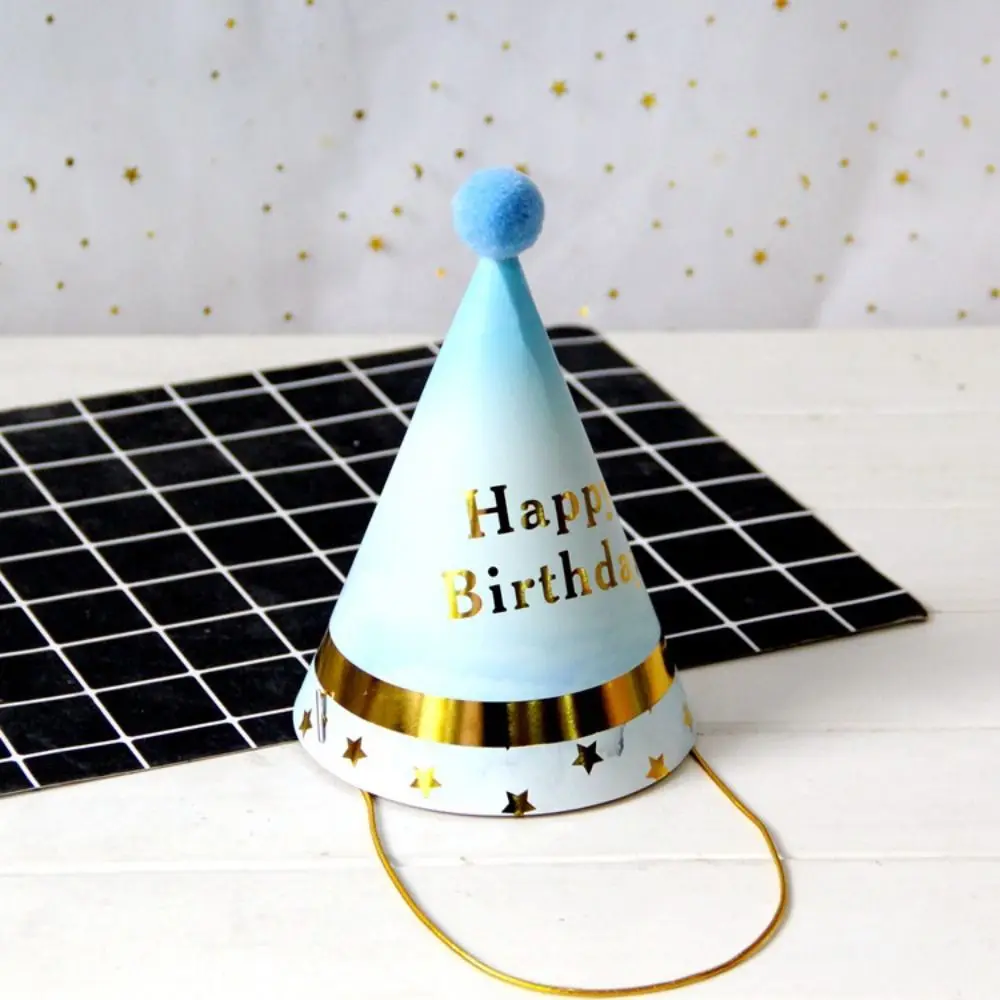 1pc Happy Birthday Party Hats DIY Handmade Cap Crown Baby Shower Decoration Boy Girl Birthday Party Photo Props party hat