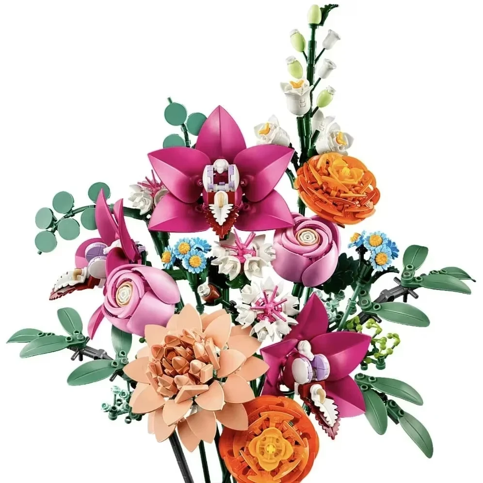 Beautiful zinfandel bouquet building 10342 blocks creative home desktop decoration building blocks toys girls birthday gift toys building block toys building toy set