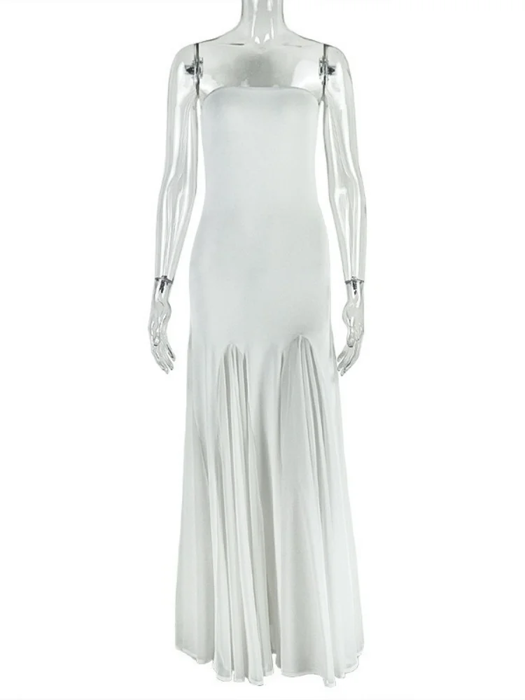 Wmstar Dress Women Wholesale Slightly Sheer Design Strapless Line Skirt Cinches Waist Look Slimmer One Neck Solid Color Trendy