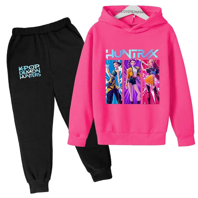 Kpop Demon Hunters Kids Hot Anime Print Spring Autumn Casual 2pcs Hoodie + Pants Tracksuits 2-13Years Girls Fashion Huntrx Clothes
