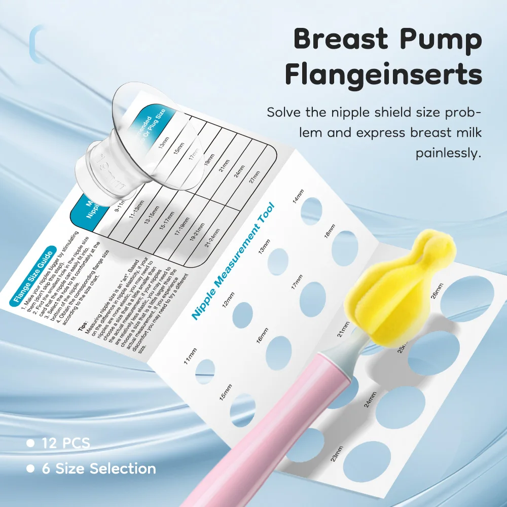 Silicone Flange Inserts for Breast Pumps Bottle brush Electric Breast Pumps Nipple Tunnel Narrow Connector 13/15/17/19/21/24mm 2