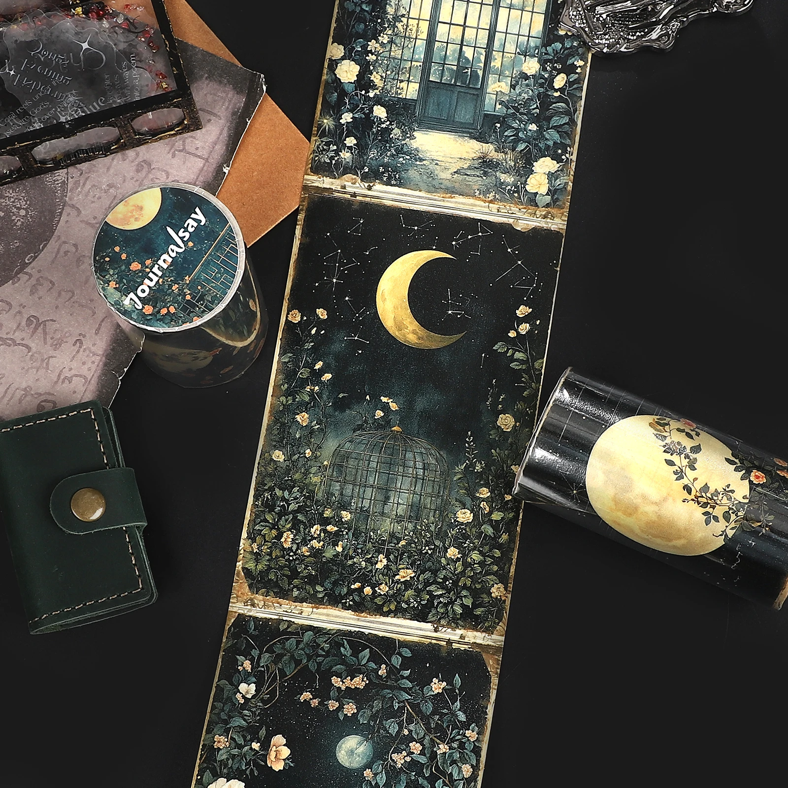 80mm * 205cm 빈티지 달빛 꽃 창 풍경 와시 테이프 크리 에이 티브 DIY 저널 재료 콜라주 스크랩북 편지지