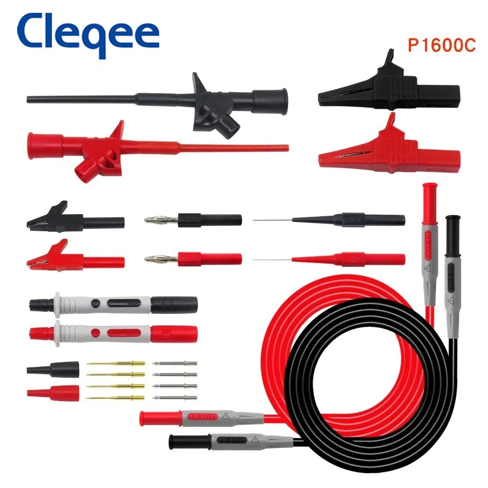 

Cleqee P1600C 7 In 1 4mm Banana Plug Multimeter Test Leads Kit Pluggable Automotive Probe Set IC Test Hook Alligator Clips