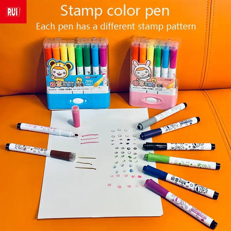 

12-36 Colors Cute Stamper Pen Kids Drawing Pens Children Seal Washable Watercolor Highlighters Art Marker Pen School Supplies