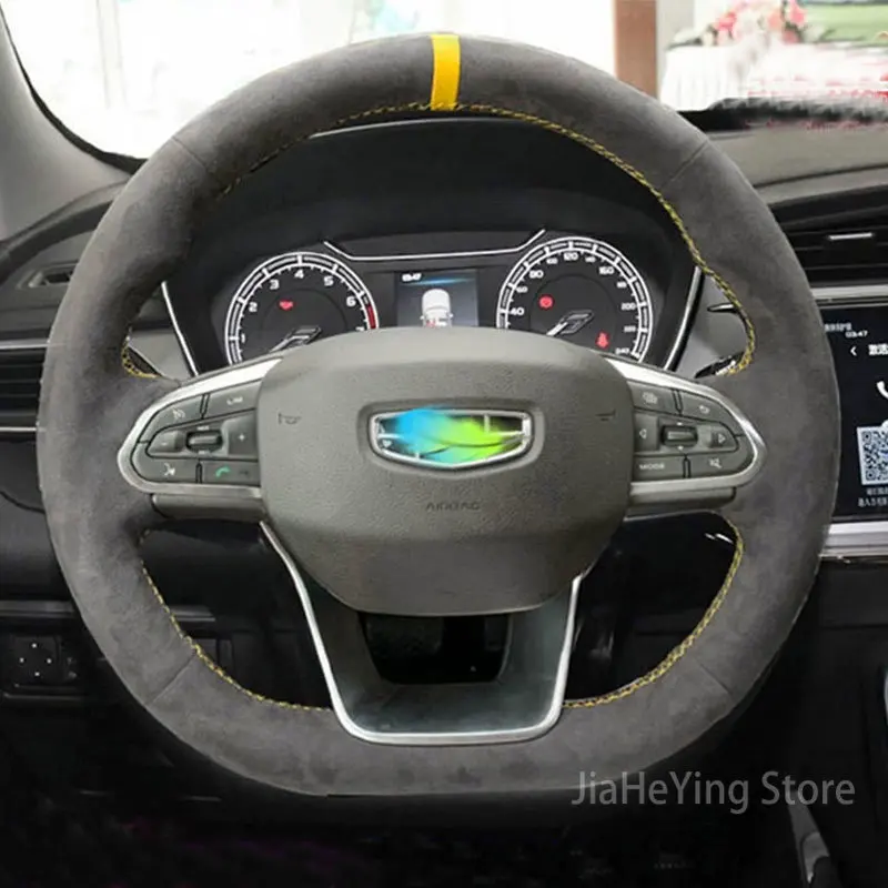 

Hand stitch Anti-Slip Durable Top Leather Car Steering Wheel Cover For Geely Atlas Pro 2020 2021 Azkarra Interior Accessories