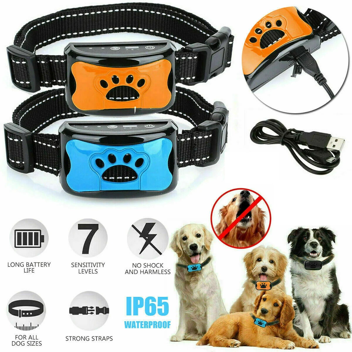 Dog Training Collar Pet Anti Barking Collar Stop Dog Barking Pet Ultrasonic Bark Stop Waterproof Training Equipment Dog Bark Device Supply