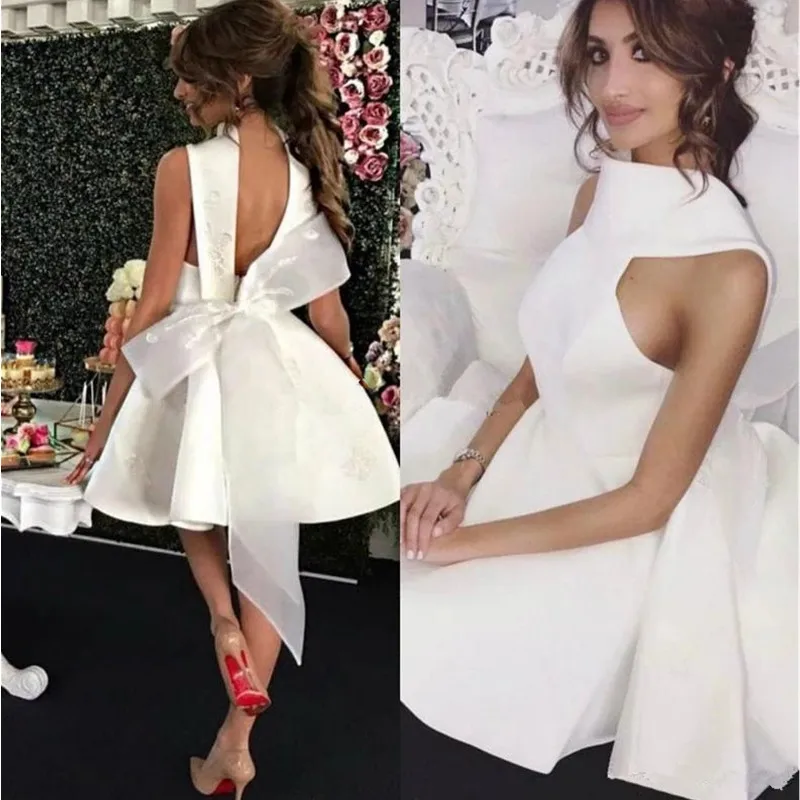 

Sexy Backless Short Homecoming Dresses with Big Bow Vestidos De Graduación A Line Mini Cocktail Party Dress Bridesmaid