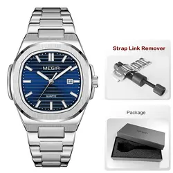 Luxury Golden Stainless Steel Men's Dress Watch with Oval Green Dial and Luminous Hands (Silvery Blue - Box)