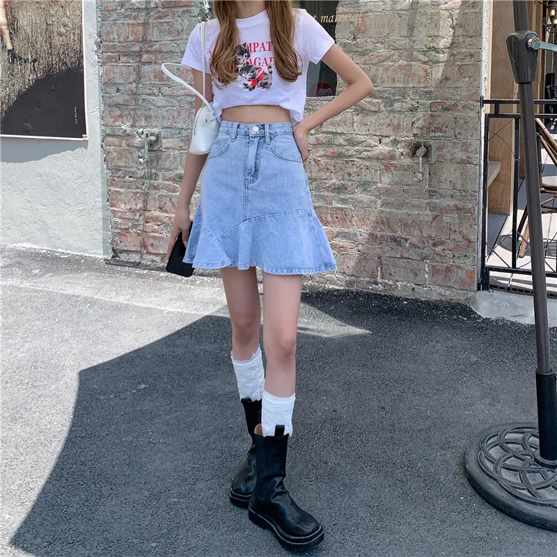 maxi skirt Casual Simple All Match A Line Skirt Woman Spring Summer Tide Chic Denim Skirts Fashion Ins High Waist Hip Design Jupe Femme tartan skirt