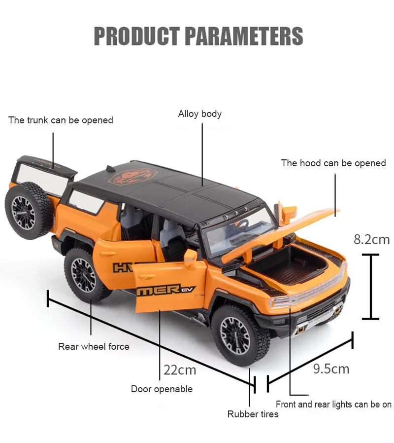 1:32 Gmc Hummer Ev Suv Alloy Car Model Diecasts Metal Off-Road Vehicles Sound Light Open And Closed Canopy Toy Model Kids Gift