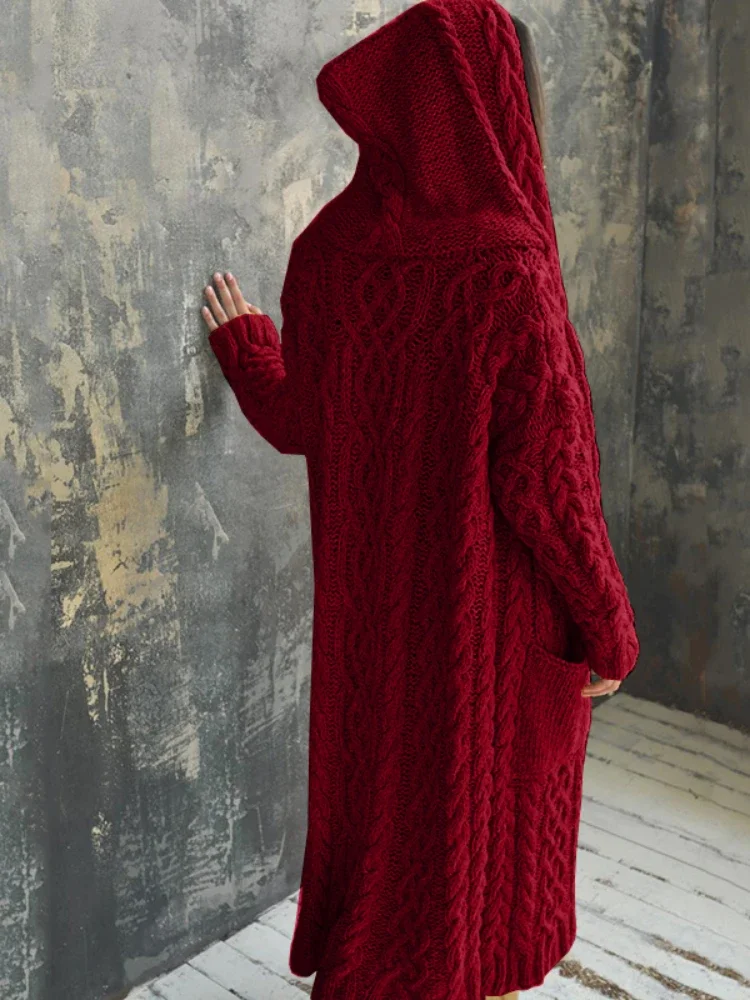 Womens Clothing New Fashion Hooded Cardigan for Women Vintage Long Coat Casual Knitted Sweater Jacket for Women Comfortable