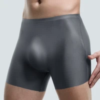 Sous-vêtements pour hommes, boxeurs en soie glacée avec estampage 3D, boxeurs fins sans couture, Shorts courts de sport allongés pour l'été 4