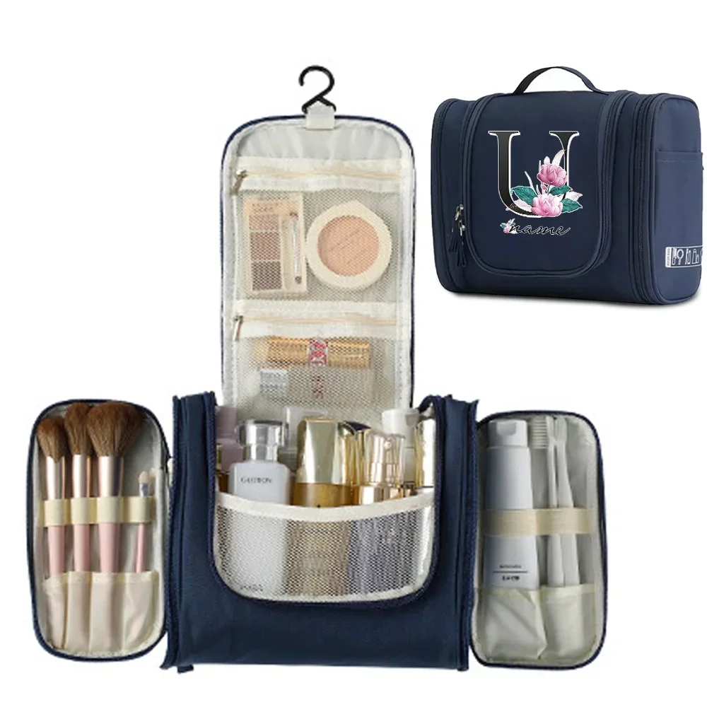 Custom Free Name Women Makeup Bags Travel Cosmetic Bag Letter Toiletries Organizer High Quality Waterproof Hanging Wash Bag