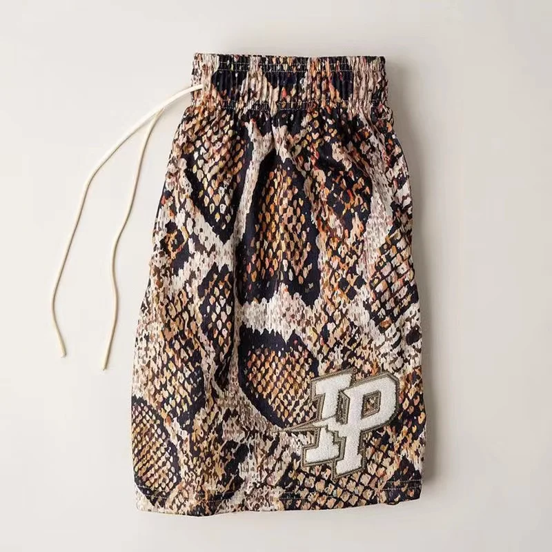 Men's and women's fashion quarter pants Loose mesh quick drying sweatpants Beach slacks leopard print letter men's shorts