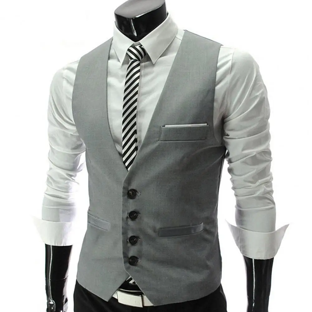 Mens Suit Dress Vests Men Blazer Vest Single-Breasted Suit Vest Slim Fit Male Waistcoat Gilet Homme Casual Sleeveless Formal Business Asian Size