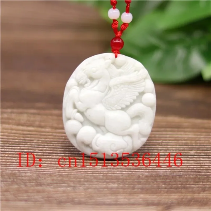 

Chinese White Jade Horse Pendant Necklace Charm Jewellery Carved Amulet Fashion Accessories Gifts for Women Men