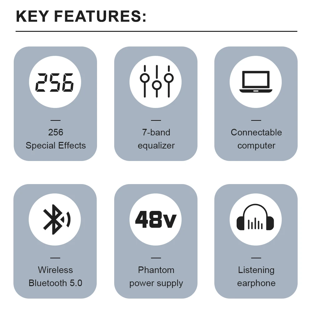 Audio Mixer LEUS AU6 Channel 256 DSP Effect Audio Mixer Record PC 48V Phantom Power USB Sound Mixers Bluetooth DJ Console Mixing for Karaok