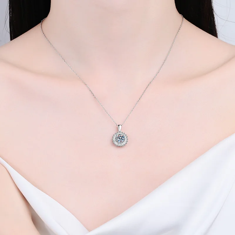 18K Real Platinum PT950 necklace, ladder square full diamond luxury pendant, collarbone chain, women's 1-carat moissanite